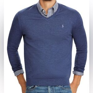 Polo Ralph Lauren navy blue v neck long sleeve shirt for men. Size Large